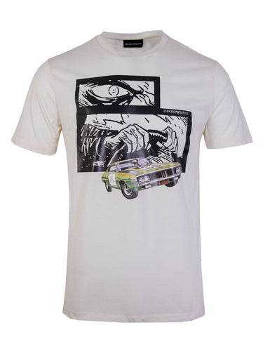 Sophisticated White Cotton Tee with Colorful Print